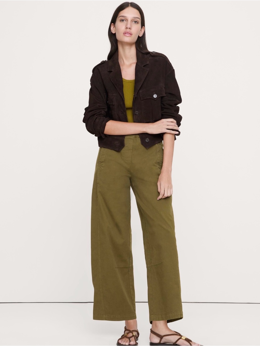 NWT Banana Republic Mid Rise Relaxed Painter Paul On Olive Green Pant Sz S/P